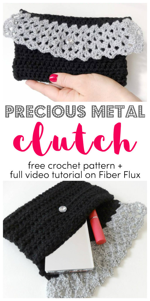 Precious Metal Crochet Clutch Bag