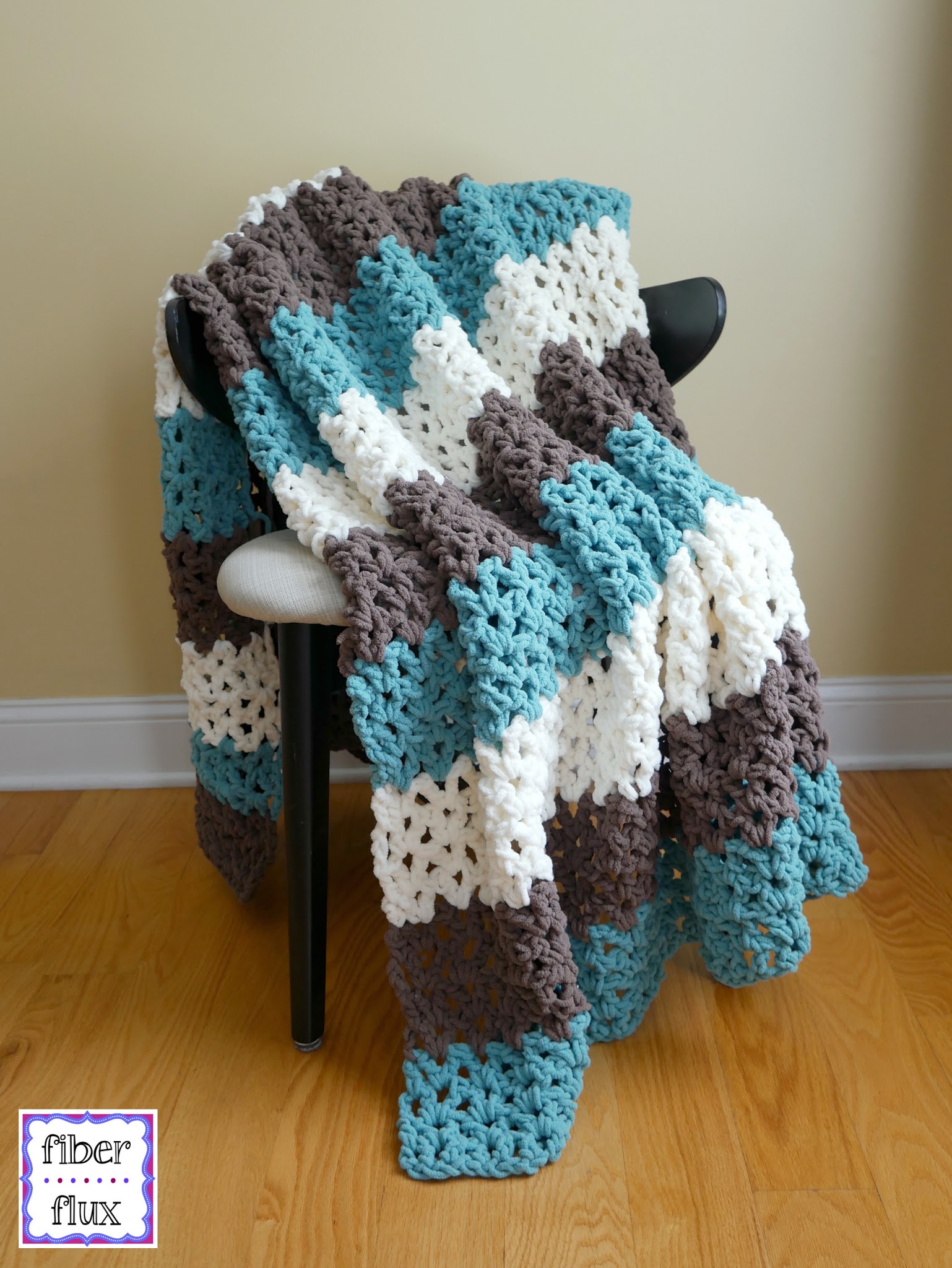 family room throw stripy fluffy crochet blanket