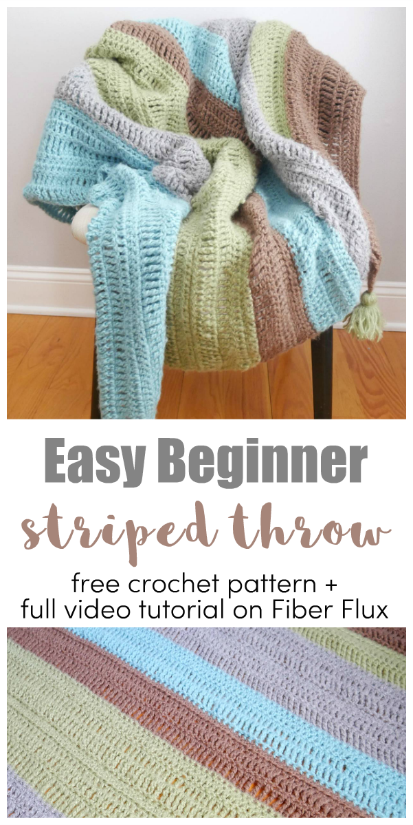Easy Beginner Striped Crochet Throw