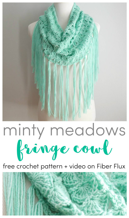 Minty Meadows Crochet Fringe Cowl