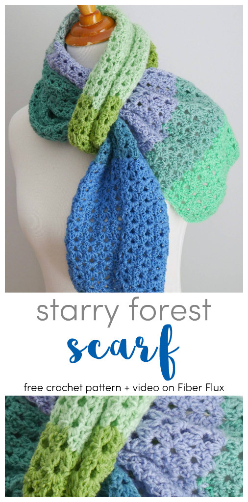Starry Forest Crochet Scarf