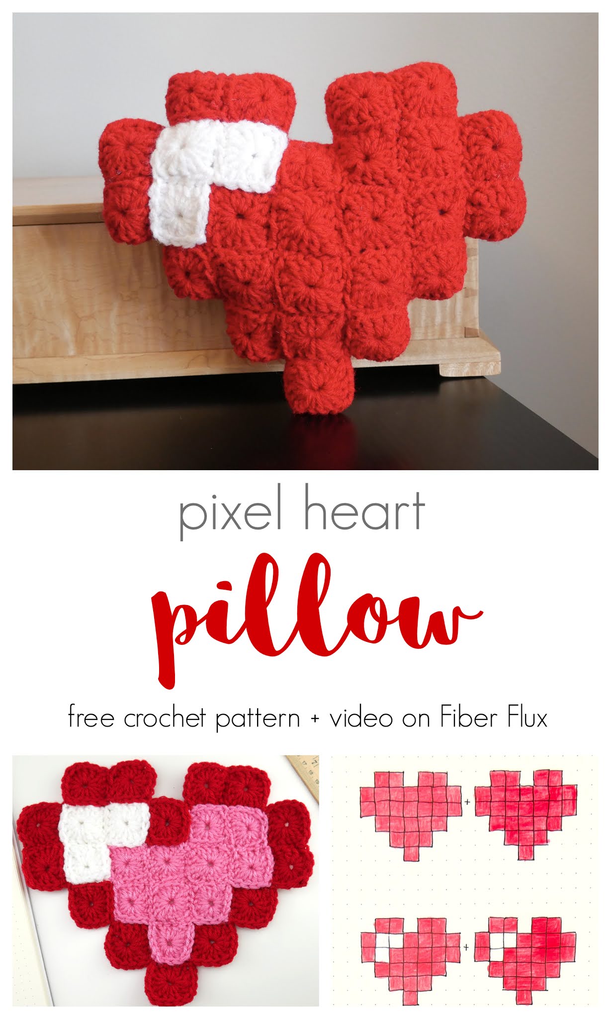 Pixel Heart Crochet Pillow