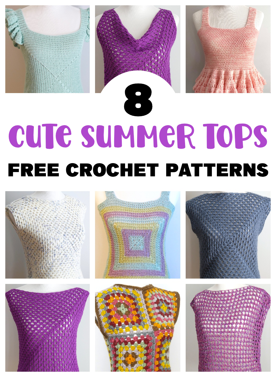 Cute Crochet Summer Tops, 8 Patterns + Video Tutorials - fiberfluxblog.com